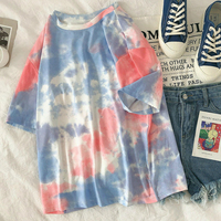 Koszulki z krótkim rękawem kobiety Tie-dye O-neck Chic Plus rozmiar 2XL Oversize koszulki nastolatki damskie Harajuku główna ulica Ulzzang Ins topy 3